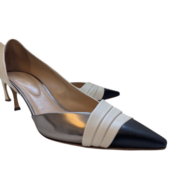 SERGIO ROSSI Metallic-trimmed Leather D’Orsay Kitten Heels - Picture 3 of 9